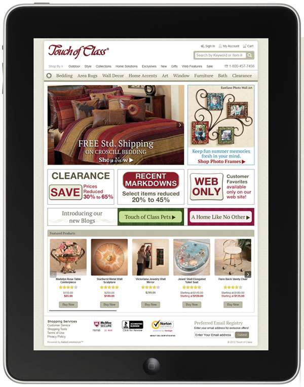 Compare <a href="http://www.touchofclass.com/">www.touchofclass.com</a> on a tablet to a laptop/desktop. Depending on your ecommerce platform, this might be the easier/quicker/cheaper approach for this holiday season.